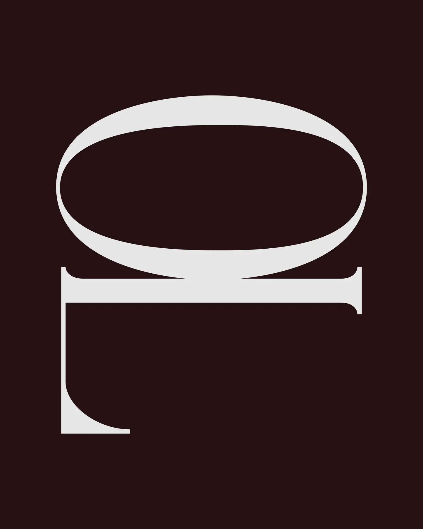 High-contrast curved letterforms in white on a dark brown background.