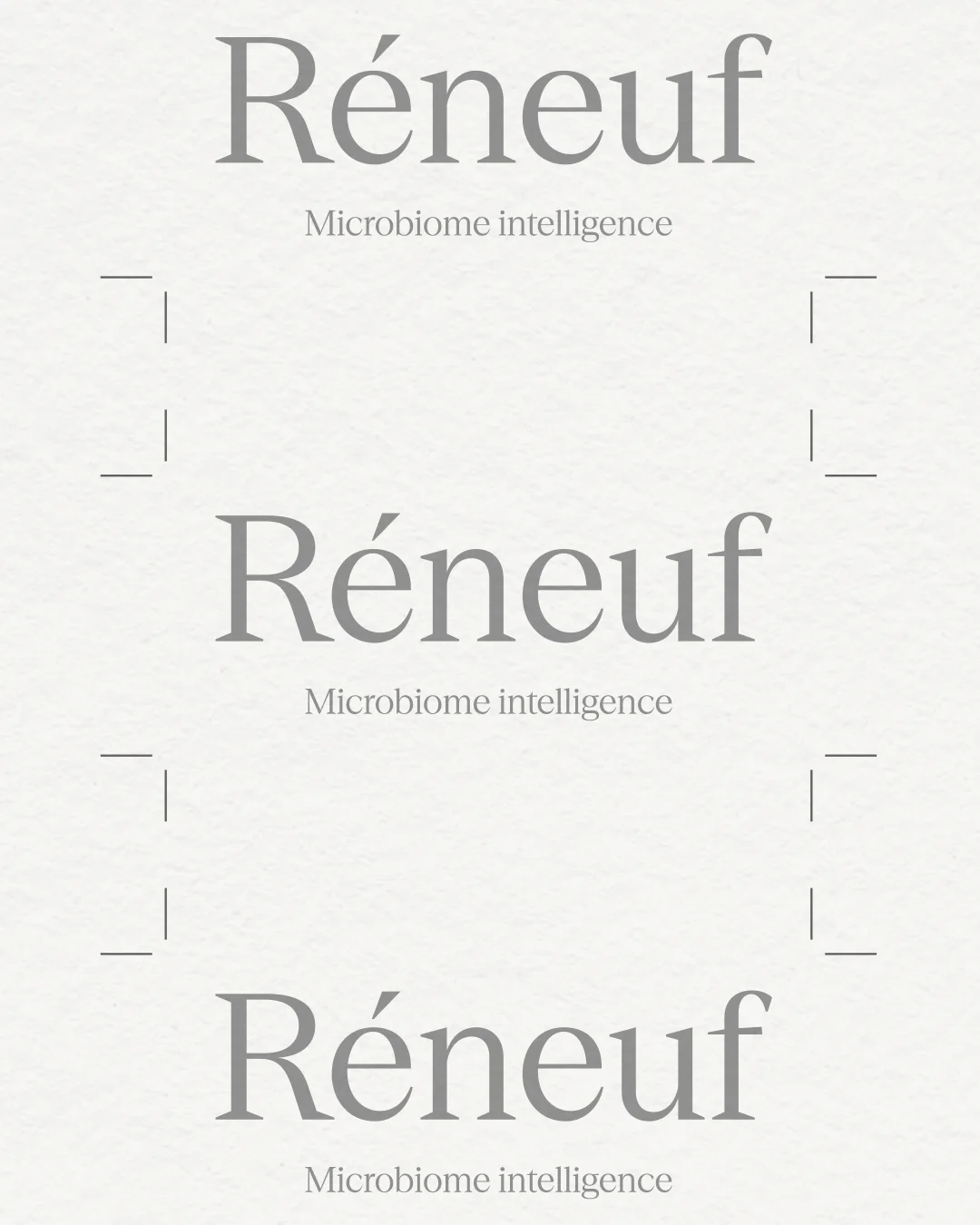 Réneuf wordmark repeated with Microbiome Intelligence and alignment guides.