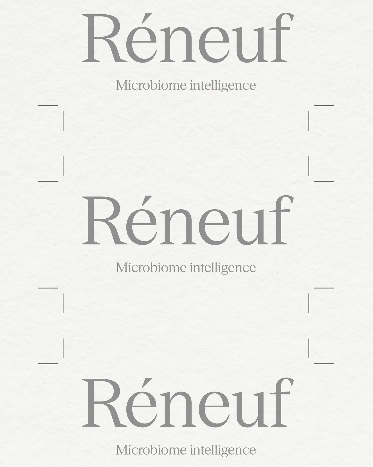 Réneuf wordmark repeated with Microbiome Intelligence and alignment guides.