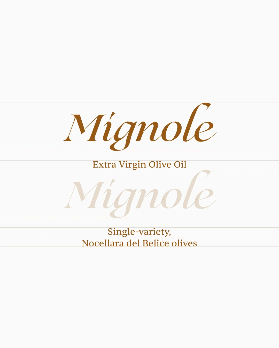Front and back blue Mignole olive oil packaging labels.