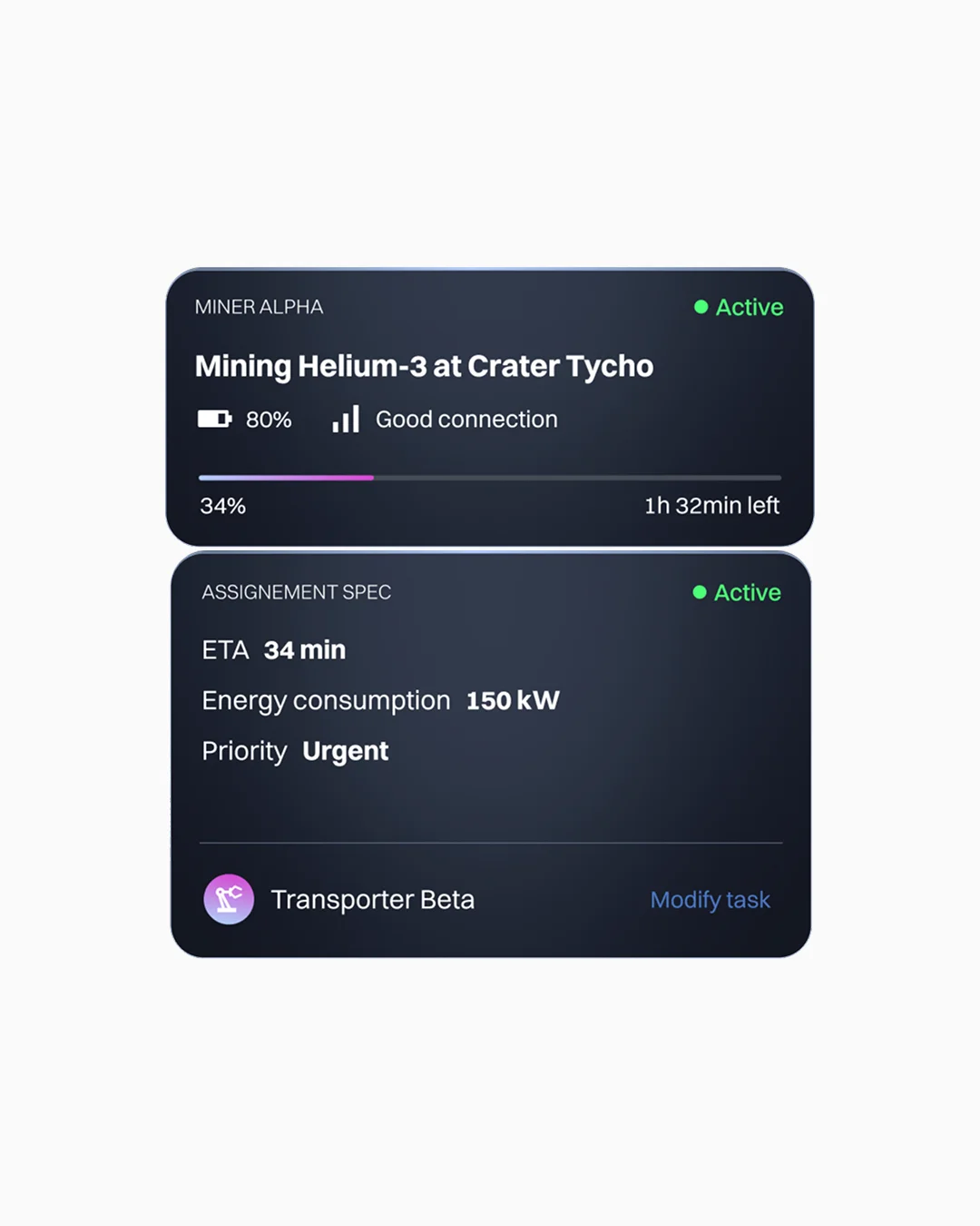 Nexa navigation bar with Bots, task and notification icons beside a glowing orb.