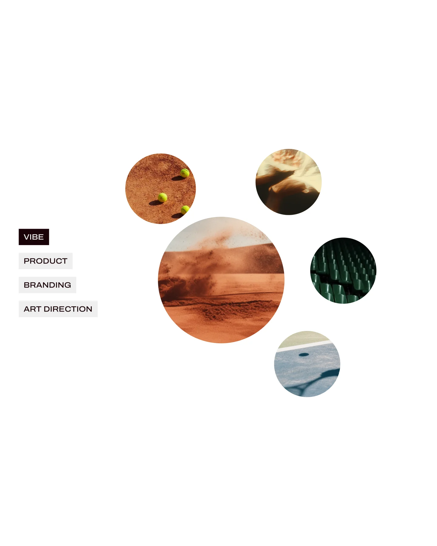 Circular image collage with navigation labels for the Eagle visual direction.