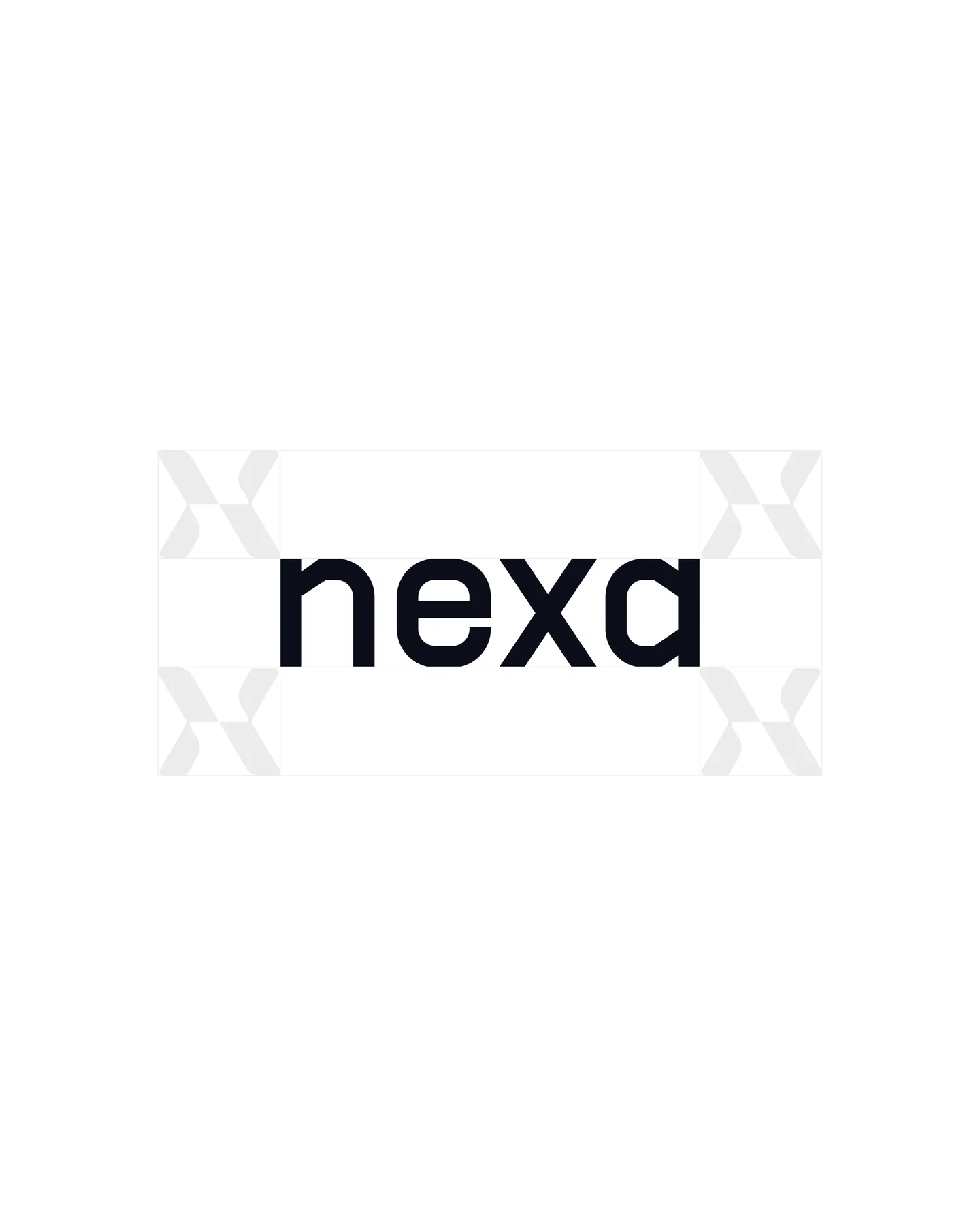 Nexa wordmark and hourglass-shaped symbol with construction guides.