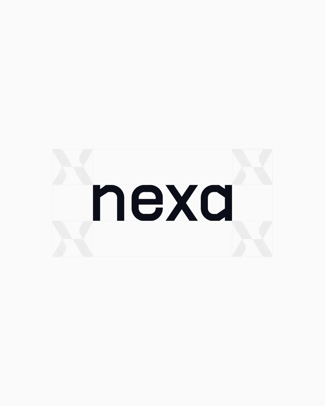 Nexa wordmark and hourglass-shaped symbol with construction guides.