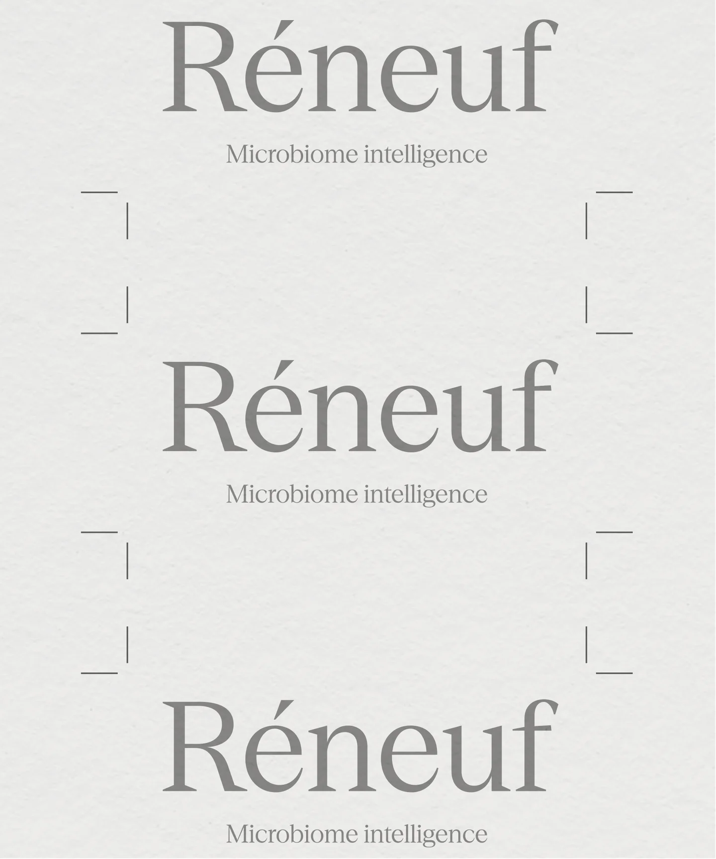 Réneuf wordmark repeated with Microbiome Intelligence and alignment guides.