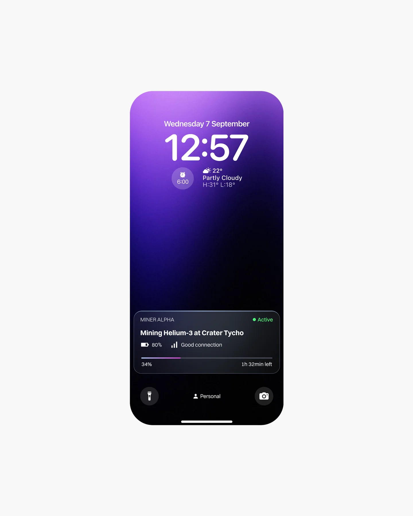 Nexa robot-status widget on a purple phone lock screen.