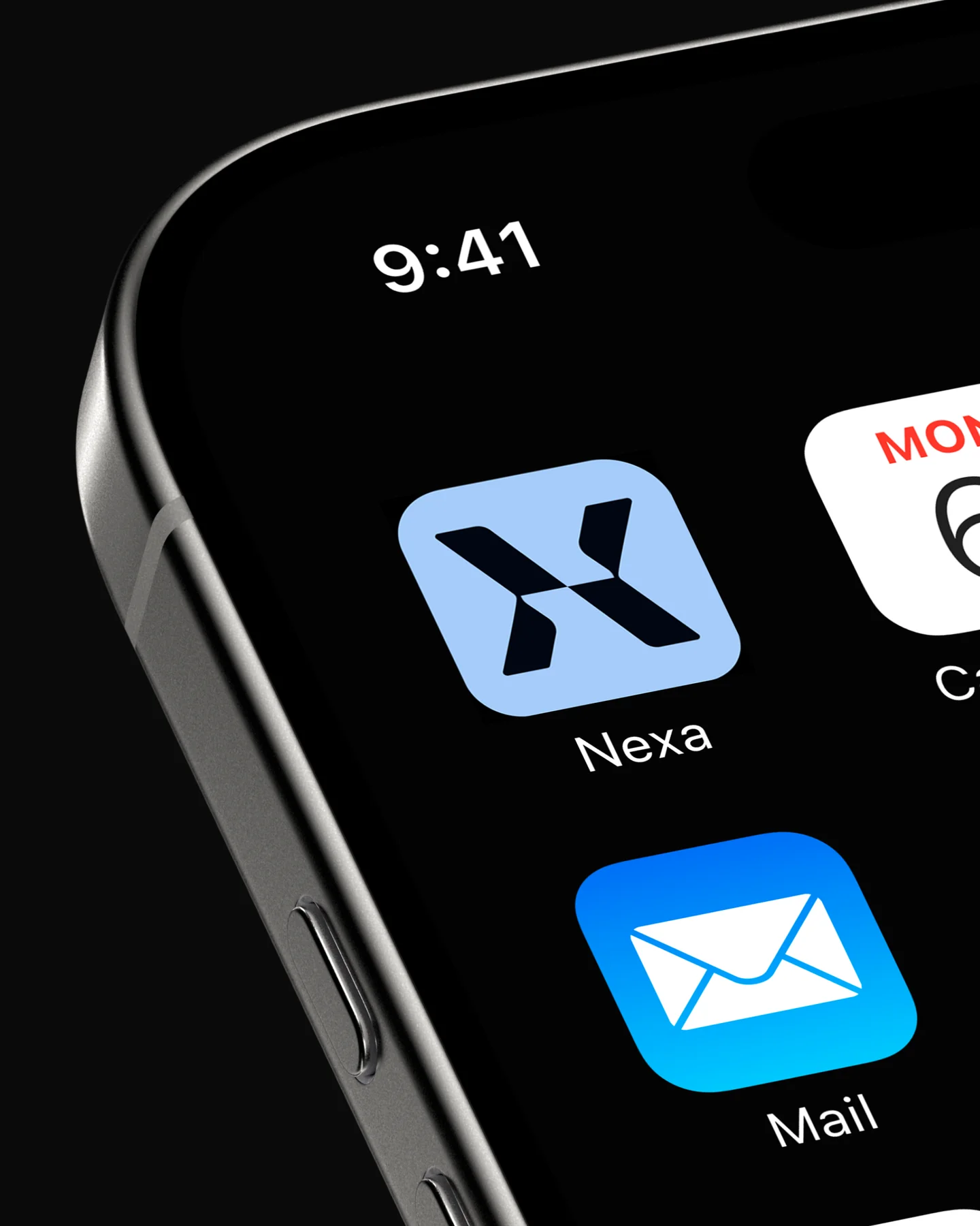 Nexa app icon on a close-up of a phone Home Screen.