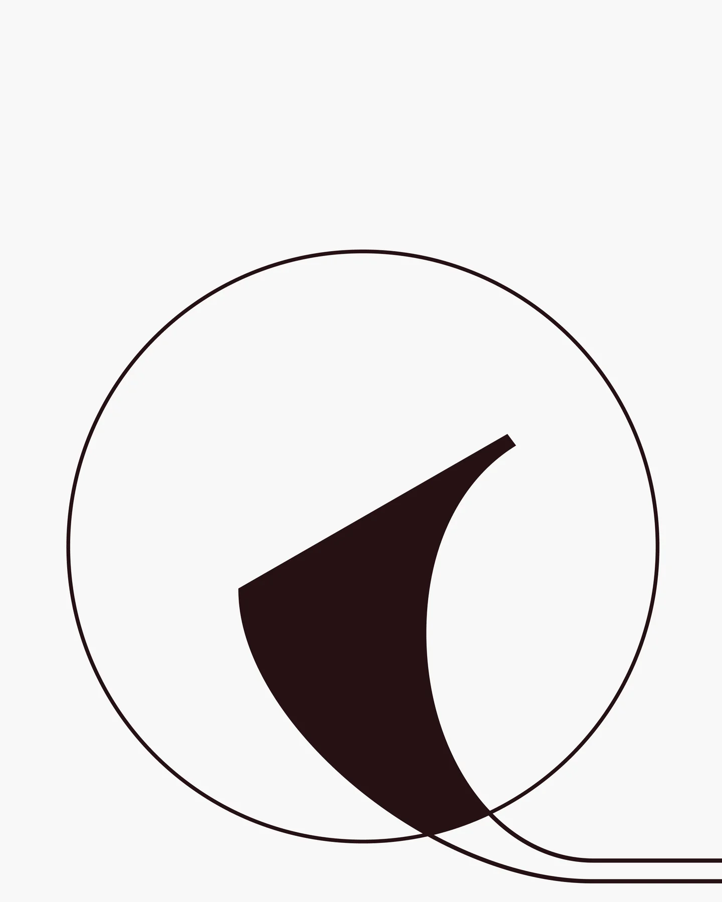 Circular construction guide around a curved dark brown letter detail.