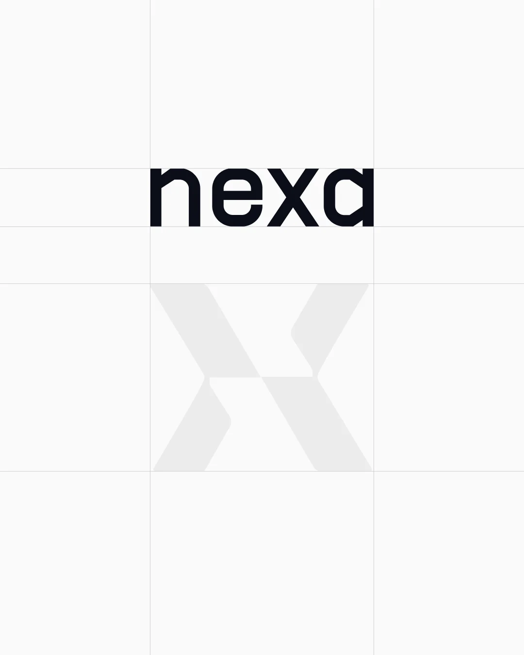Nexa wordmark and symbol aligned on a construction grid.