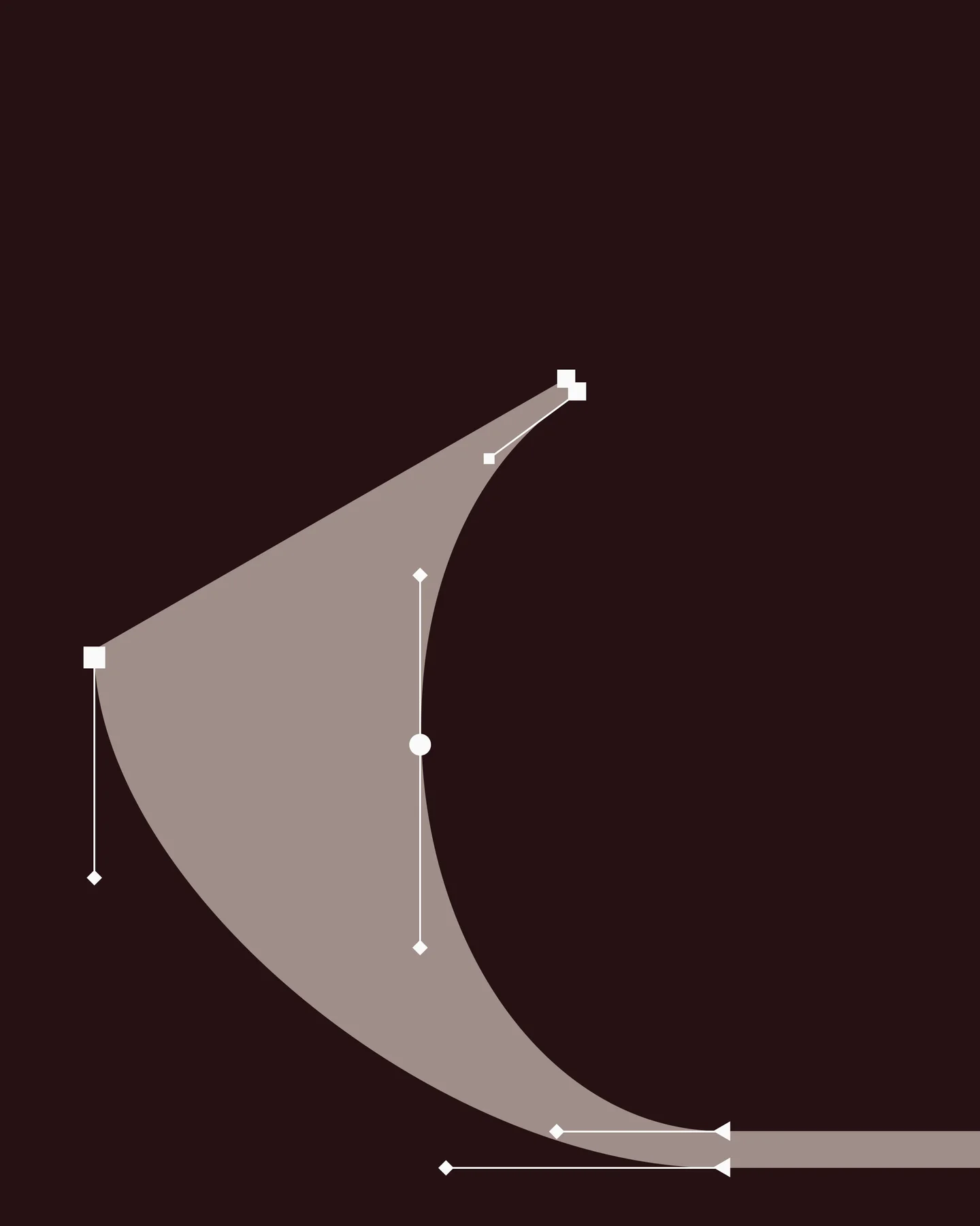 Bézier handles tracing a curved serif on a dark brown background.