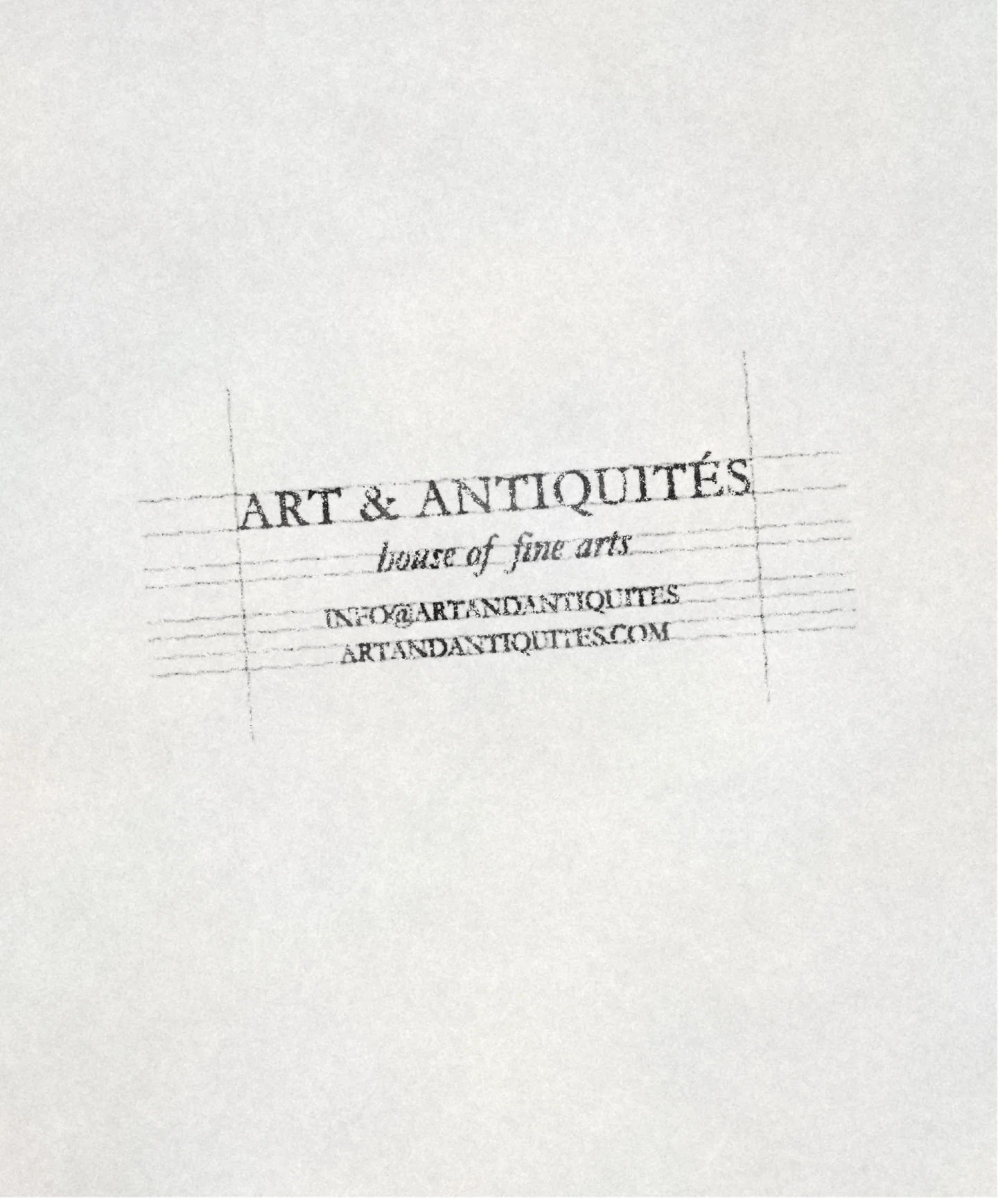 Art & Antiquités wordmark and fine-art descriptors with construction guides.