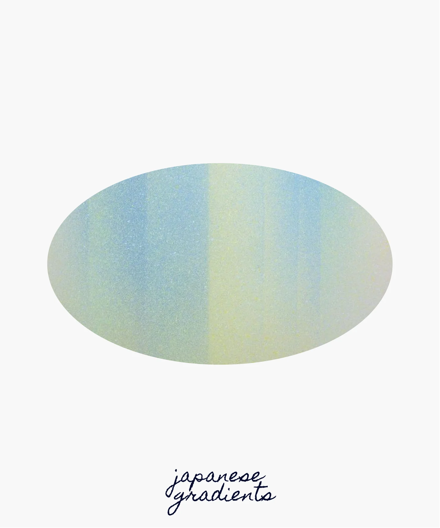 Pastel textured oval with a small handwritten typographic caption.
